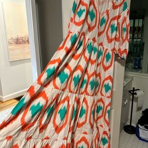 Oliphant Vibrant Maxi Dress with Orange and Teal